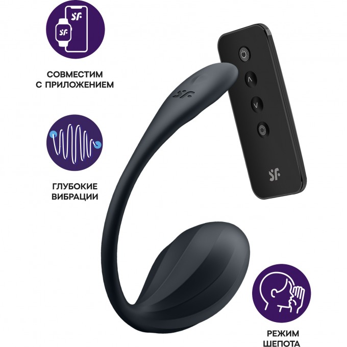 Виброяйцо SATISFYER RIBBED PETAL с пультом ДУ, черное, 7,8 см 4002767